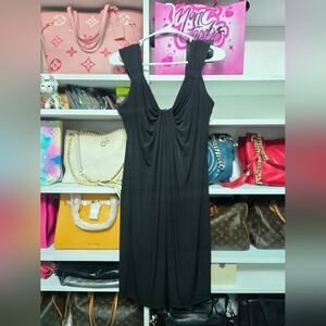 Black Draped V-Neck Dress